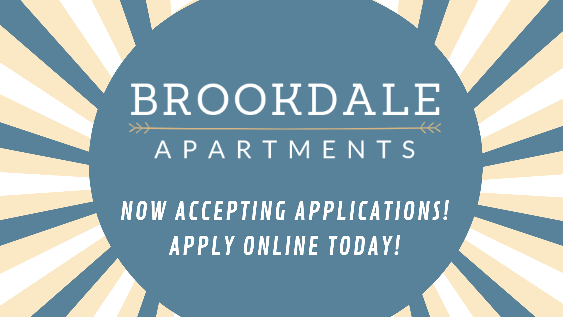 a blue circle with the words broadband apartments apply online today