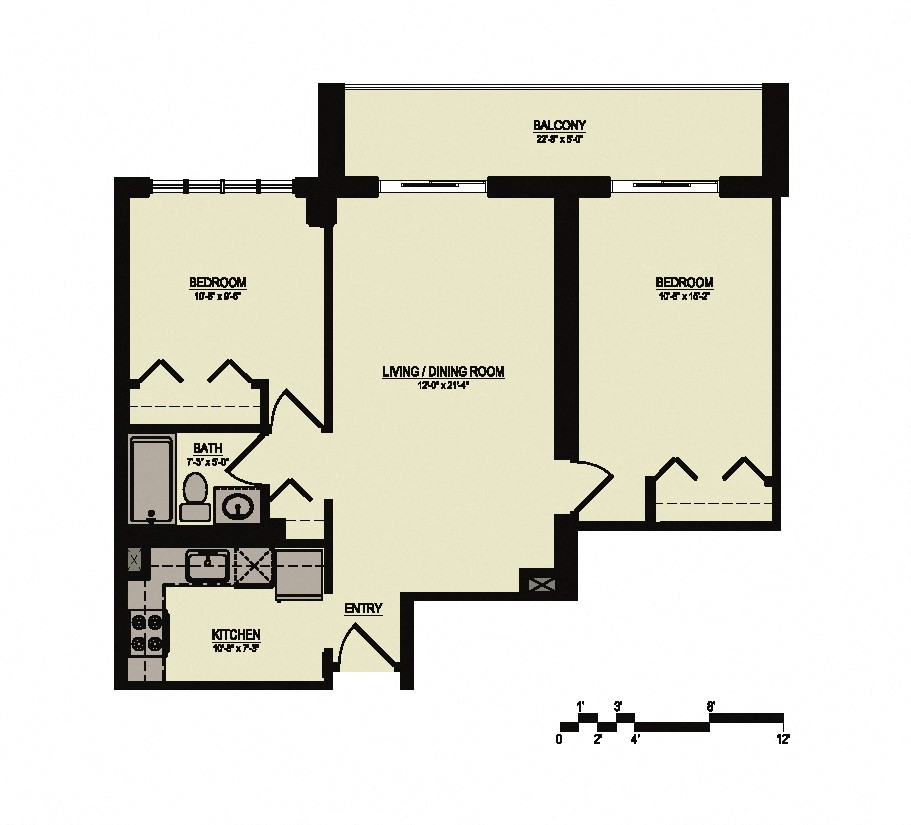 Floor Plan 4 (2 Beds/1 Bath)