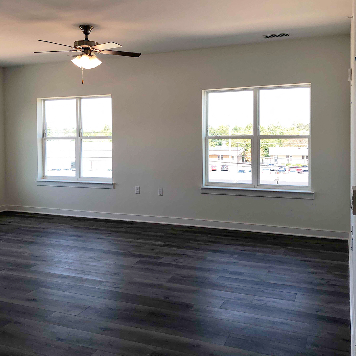 Interior living room with large windows