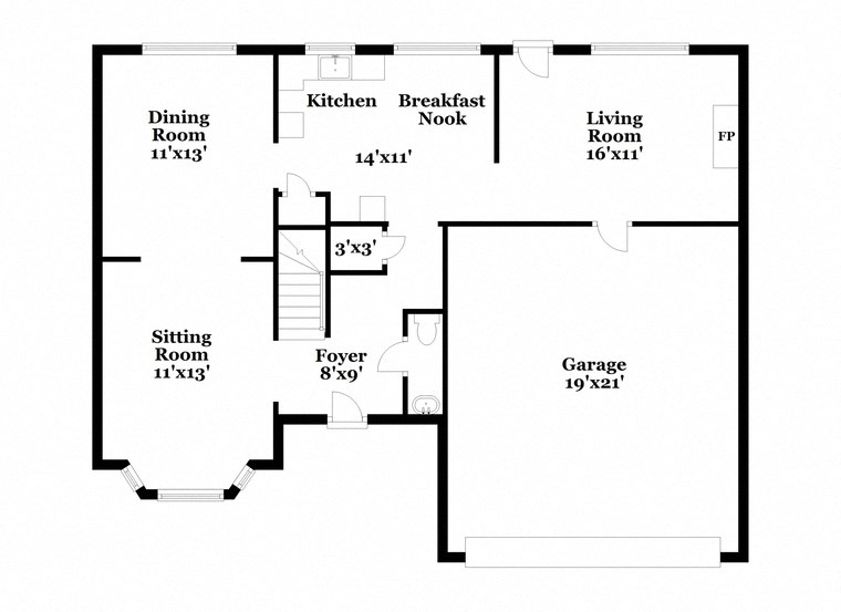 a floor plan of a house with a kitchen and a living room