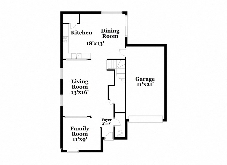 a floor plan of a house with a kitchen and a living room