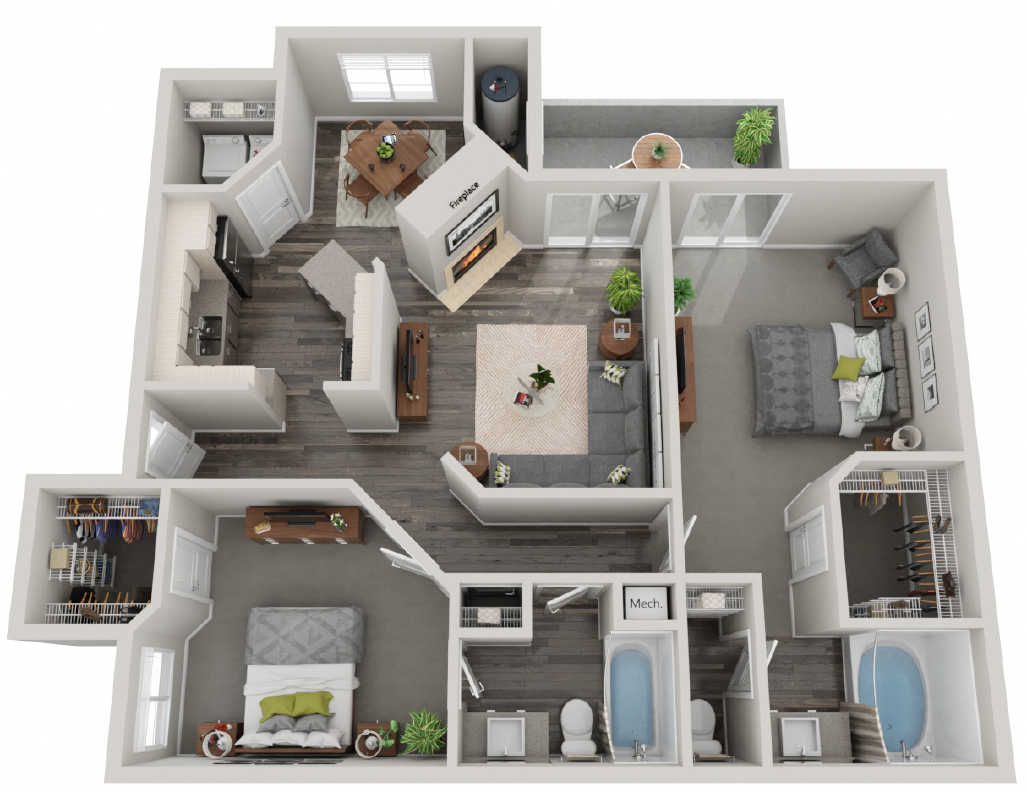 3d 2 bedroom floor plan | Mirasol Apartments in Las Vegas, NV