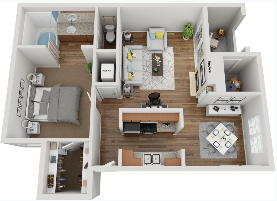 3d 1 bedroom floor plan | Fairways on Green Valley Apartments in Henderson, NV