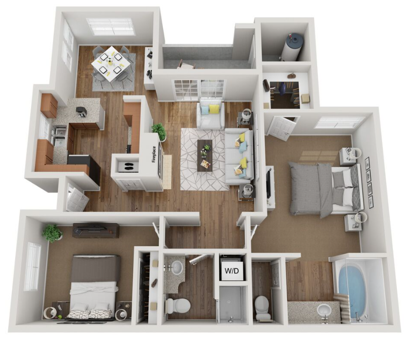 3d 2 bedroom floor plan | Fairways on Green Valley Apartments in Henderson, NV