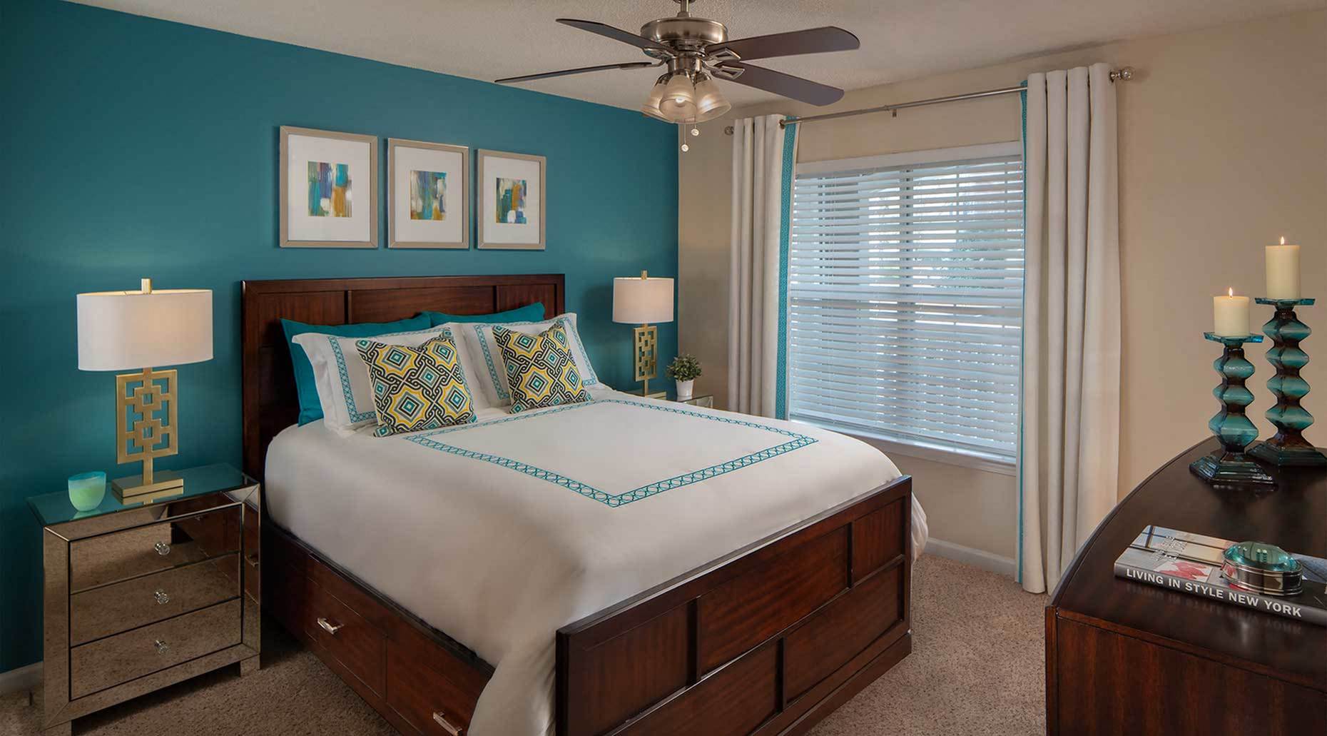 Large Model Bedroom with lighted ceiling fan