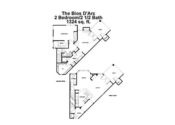 Bois D`Arc Floorplan - 2 bed, 2.5 bath, 1,324 square feet. Bois D`Arc Floorplan - 2 bed, 2.5 bath, 1,324 square feet.