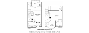 Sycamore Floorplan - 1 bed, 1.5 bath, 940 square feet, Townhome
