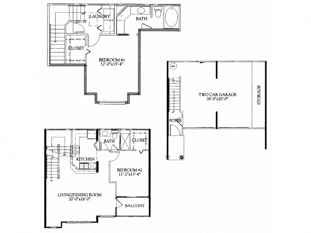Napoli renovated 2 bedroom 2 bathroom town home with two car garage floor plan