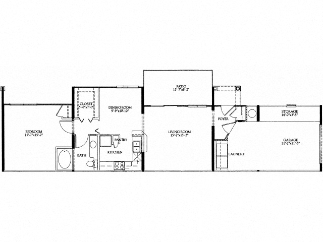 Trevi renovated one bedroom one bathroom with garage floor plan