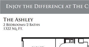 The Ashley two bedroom two bathroom with single car garage floor plan, 1,322 sq. ft. The Ashley two bedroom two bathroom with single car garage floor plan, 1,322 sq. ft.