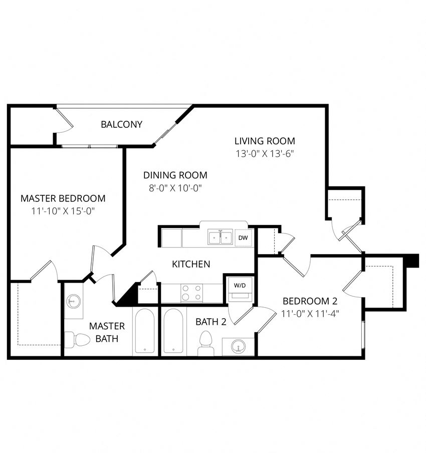 Quail Landing | B2 Floor Plan 2 Bedroom 2 Bath Quail Landing | B2 Floor Plan 2 Bedroom 2 Bath