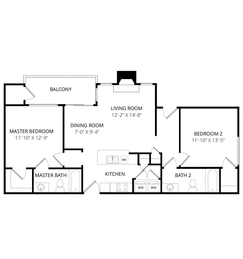Quail Landing | B3 Floor Plan 2 Bedroom 2 Bath Quail Landing | B3 Floor Plan 2 Bedroom 2 Bath