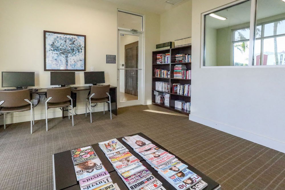 library and computer room at East Village Apartments
