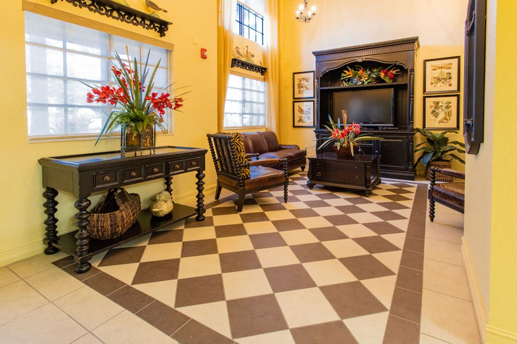 lobby with seating and television