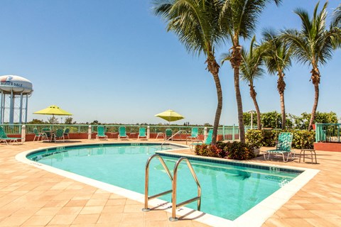 rooftop pool and recreation deck with stunning city views