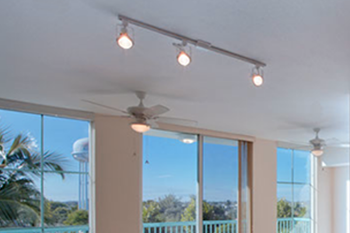 custom ceiling fans and modern track lighting at Progresso Point