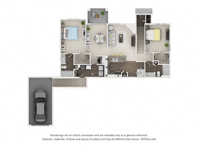2 Bed 2 Bath Floor Plan 2 Bed 2 Bath Floor Plan at The Villages at Canterfield, West Dundee, IL, 60118