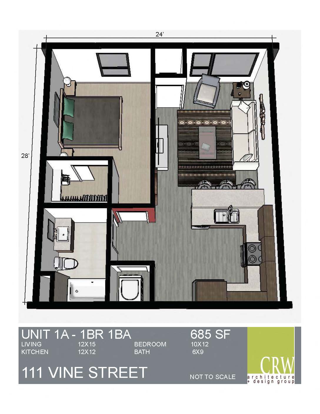 A floor plan of an apartment at 111 Vine Street.