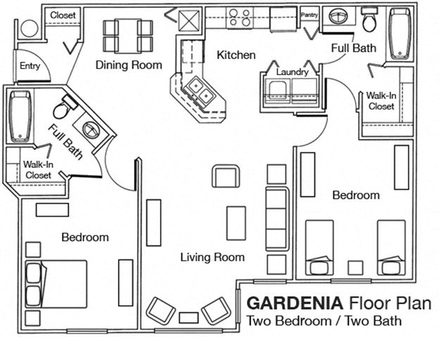 2 Bed 2 Bath Floor Plan