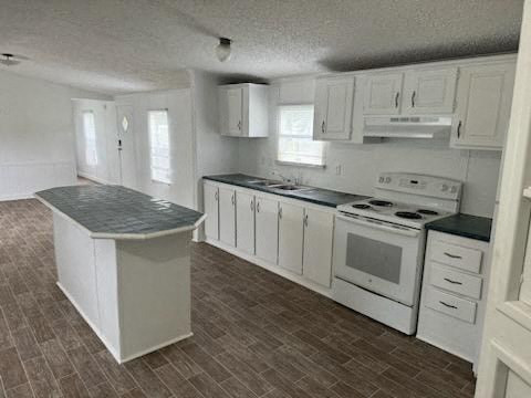 A kitchen with white appliances and cabinets.