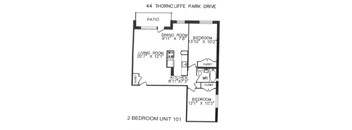 1 bedroom, one bathroom, no balcony