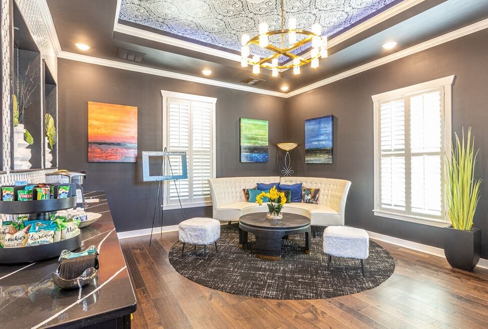a living room with a couch and a coffee table