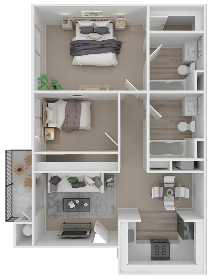 Two bedroom floor plan at Copper Creek in Sacramento CA