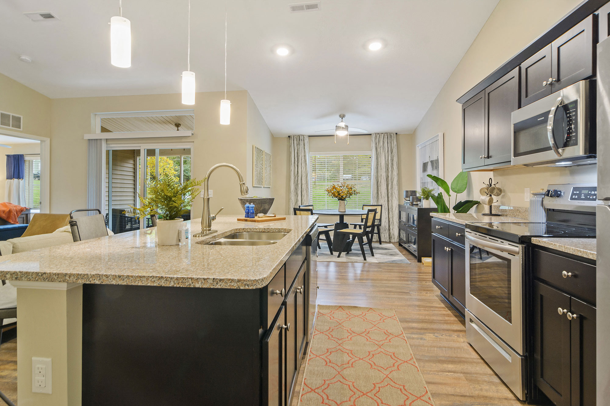 Warsaw Indiana apartment rentals Redwood Warsaw Willowood Kitchen to Dining area