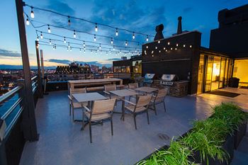 Outdoor sitting area at Archer Tower in Denver, CO