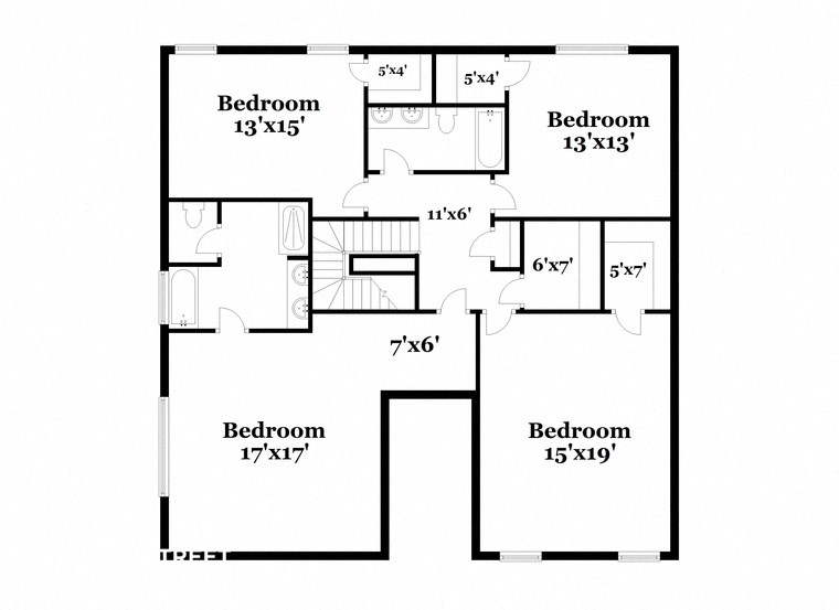 a floor plan of a house with a combination of bedrooms and bathrooms