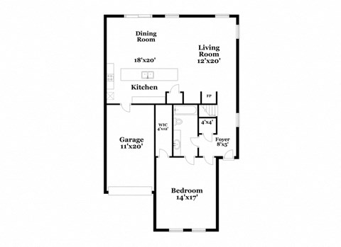 a floor plan of a house with a kitchen and a living room