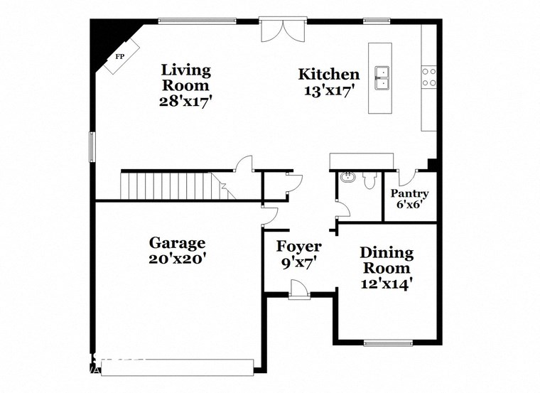 a floor plan of a house with a garage and a living room