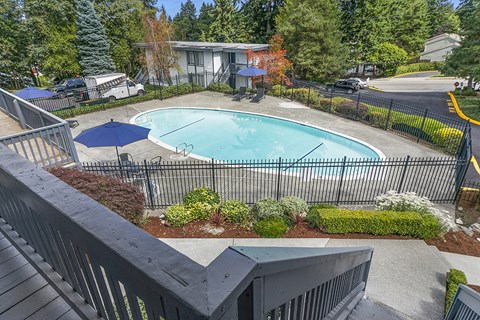 Aerial Pool View at Capri Apartments, Mountlake Terrace, WA