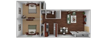 2 Bedroom 1 Bathroom Sq.Ft.: 775 Floor Plan at Monaco Lakes, Colorado