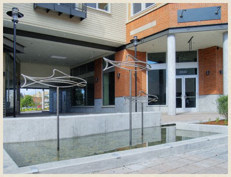 a fountain in front of a building