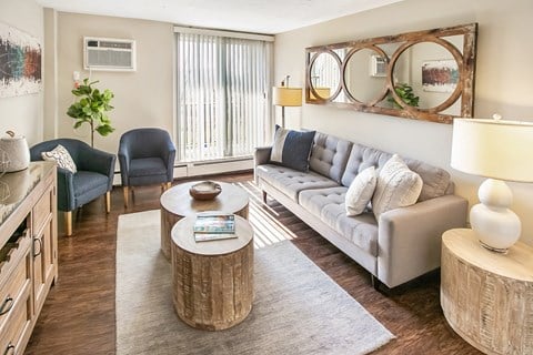 a living room with a couch and a coffee table