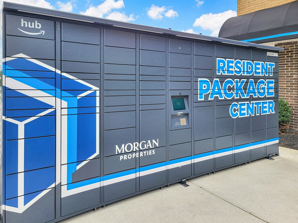 the exterior of a building with the door open to a storage facility