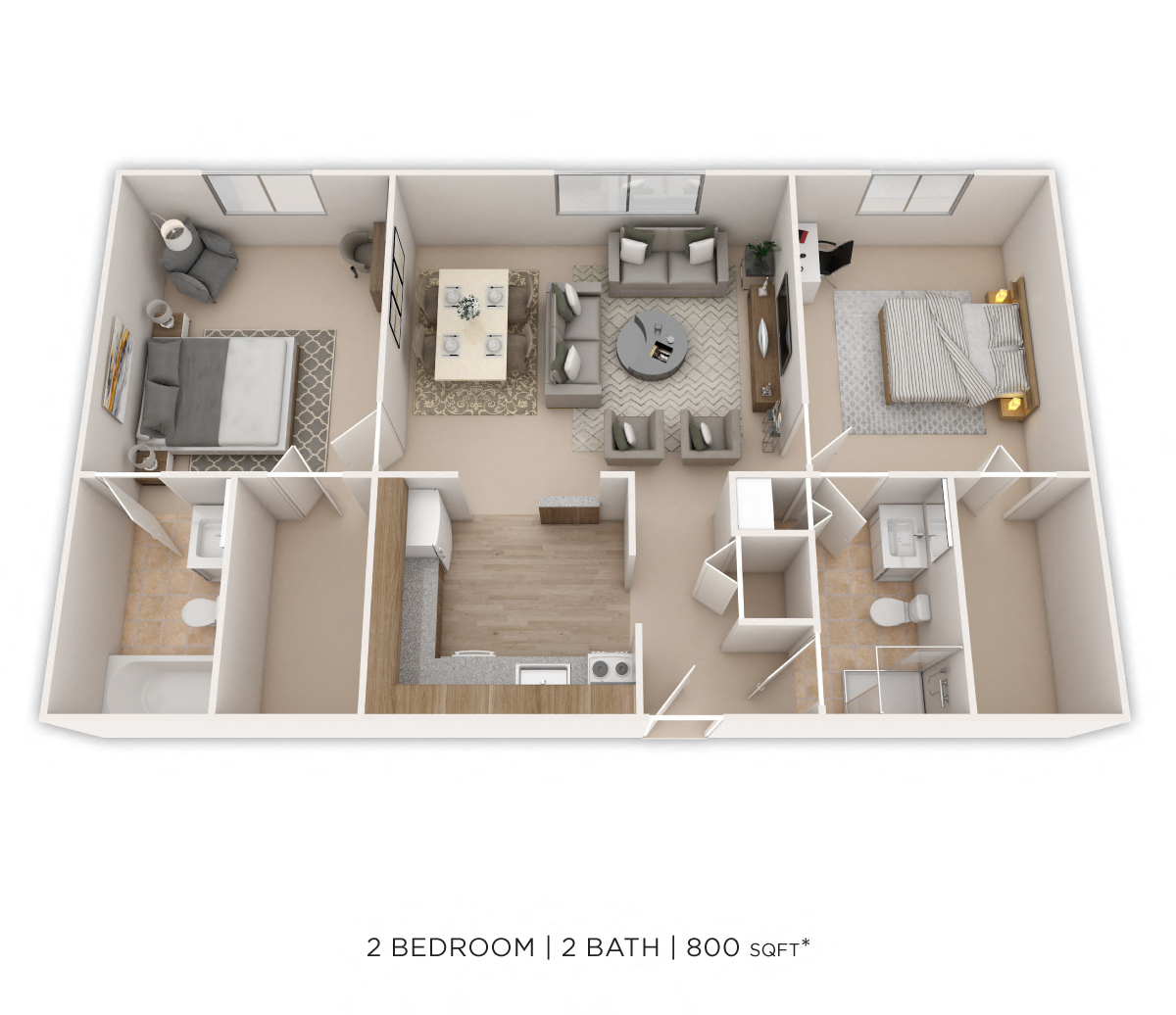 Two Bedroom 2 Bath-880 sqft