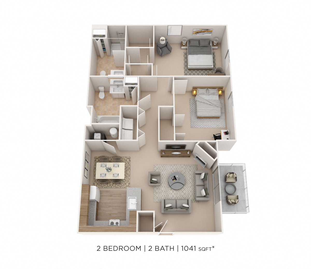 Two Bedroom 2 Bath- 1,041 sqft