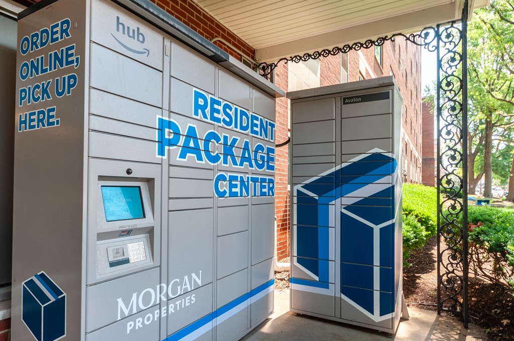 the outside of a building with a restroom and a parking meter