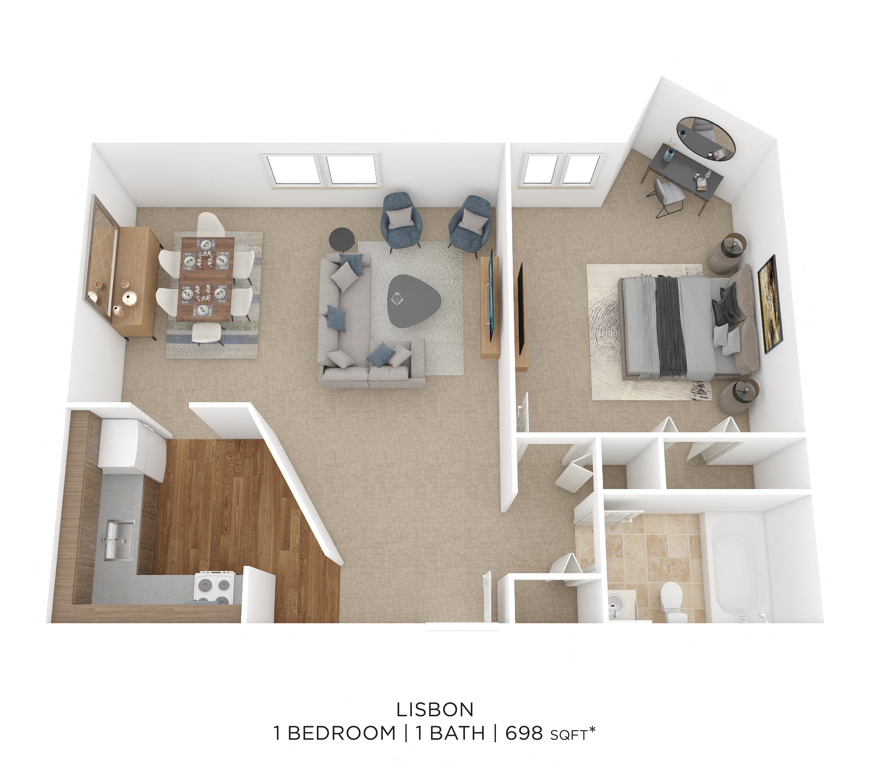 One Bedroom- 698 sqft