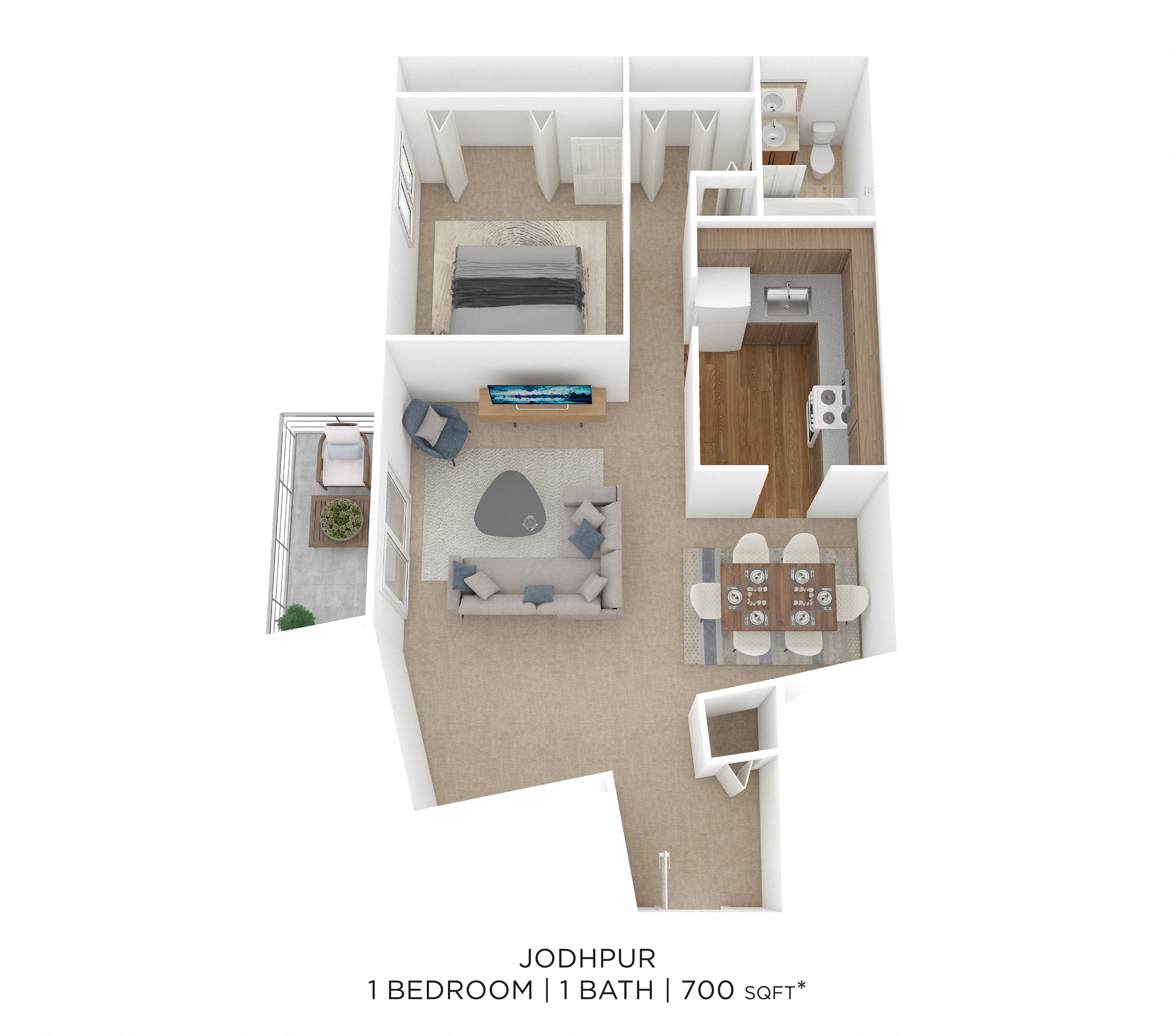 One Bedroom- 700 sqft
