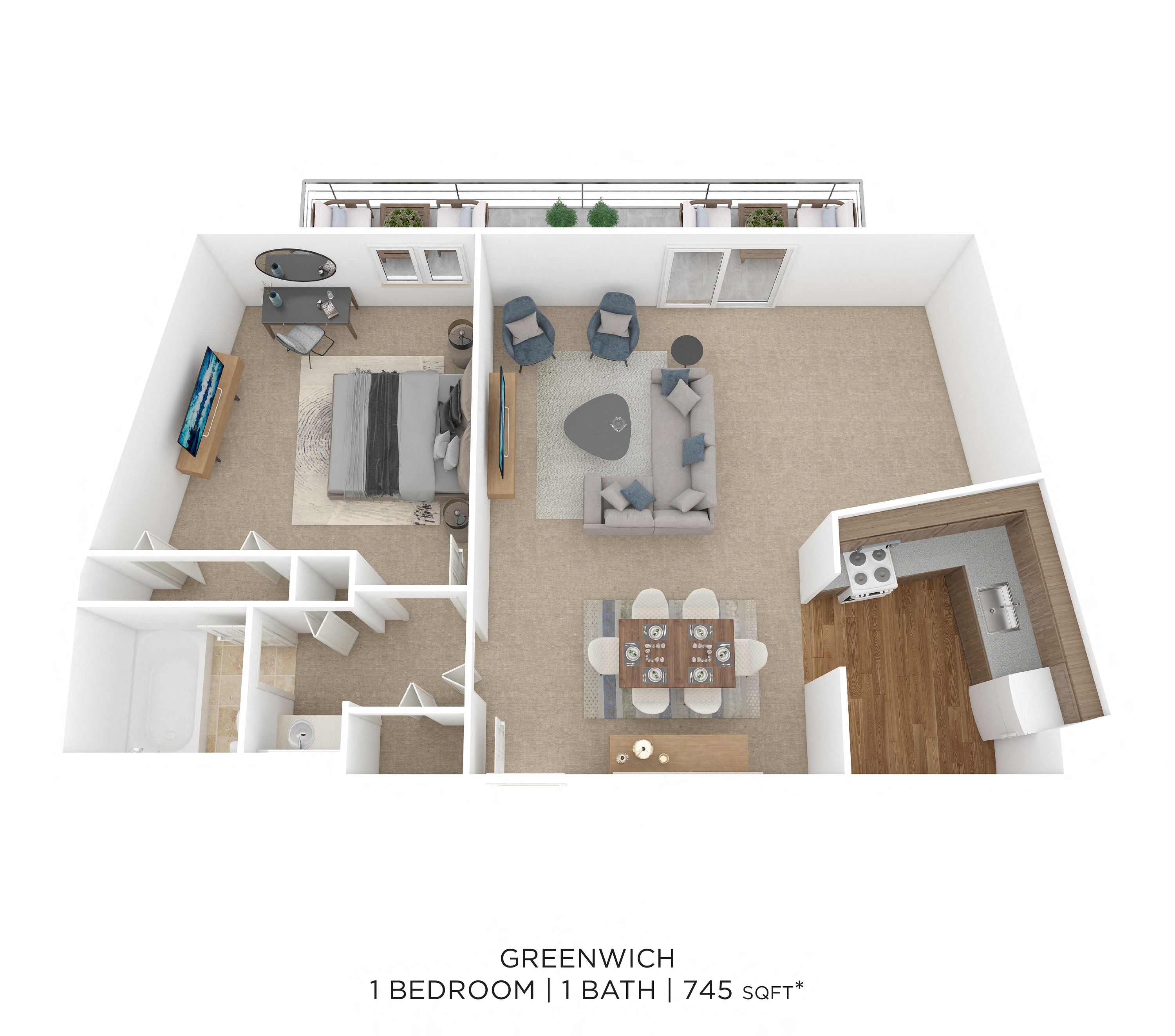One Bedroom- 745 sqft