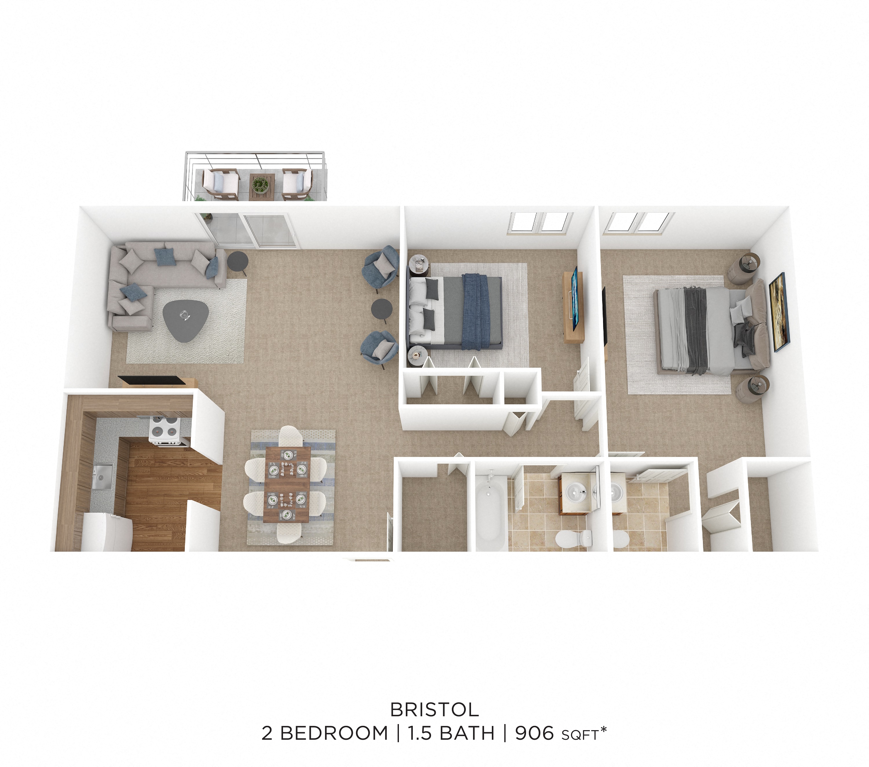 Two Bedroom 1.5 Bath-906 sqft