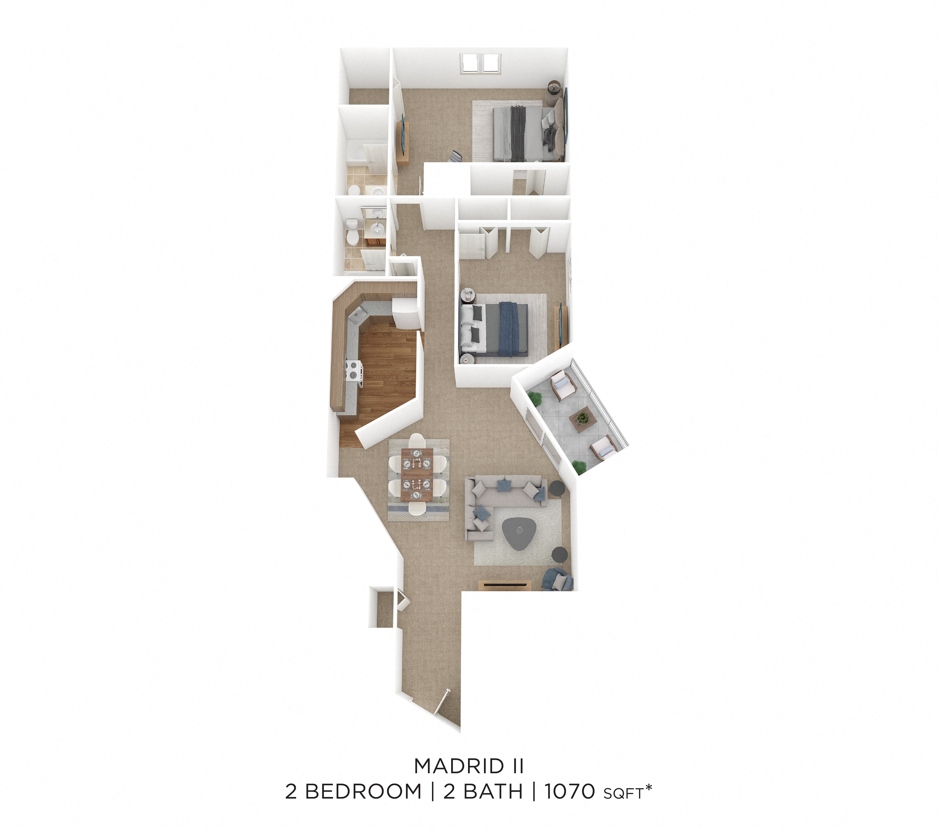 Two Bedroom 2 Bath-1,070 sqft