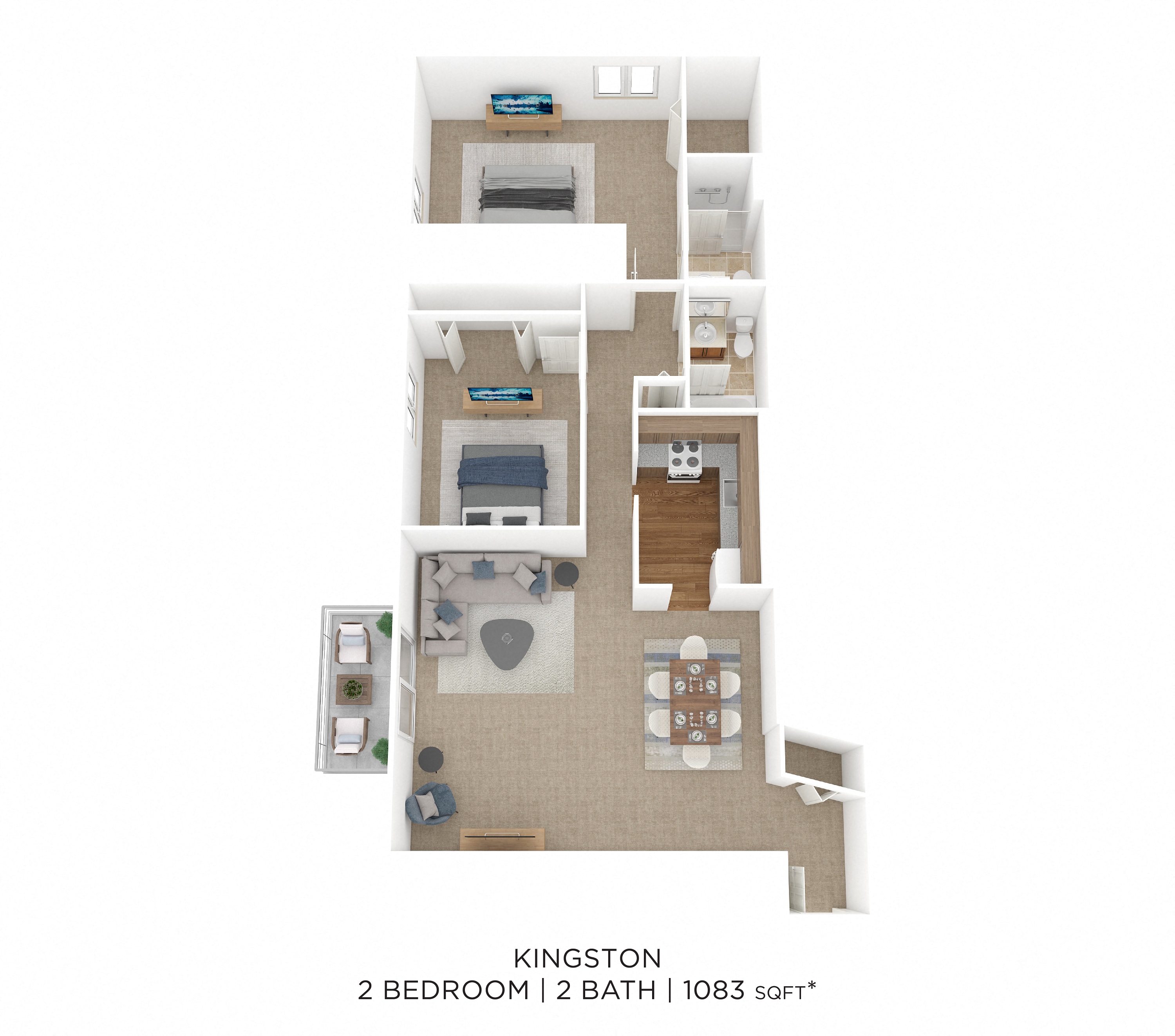 Two Bedroom 2 Bath-1,155 sqft