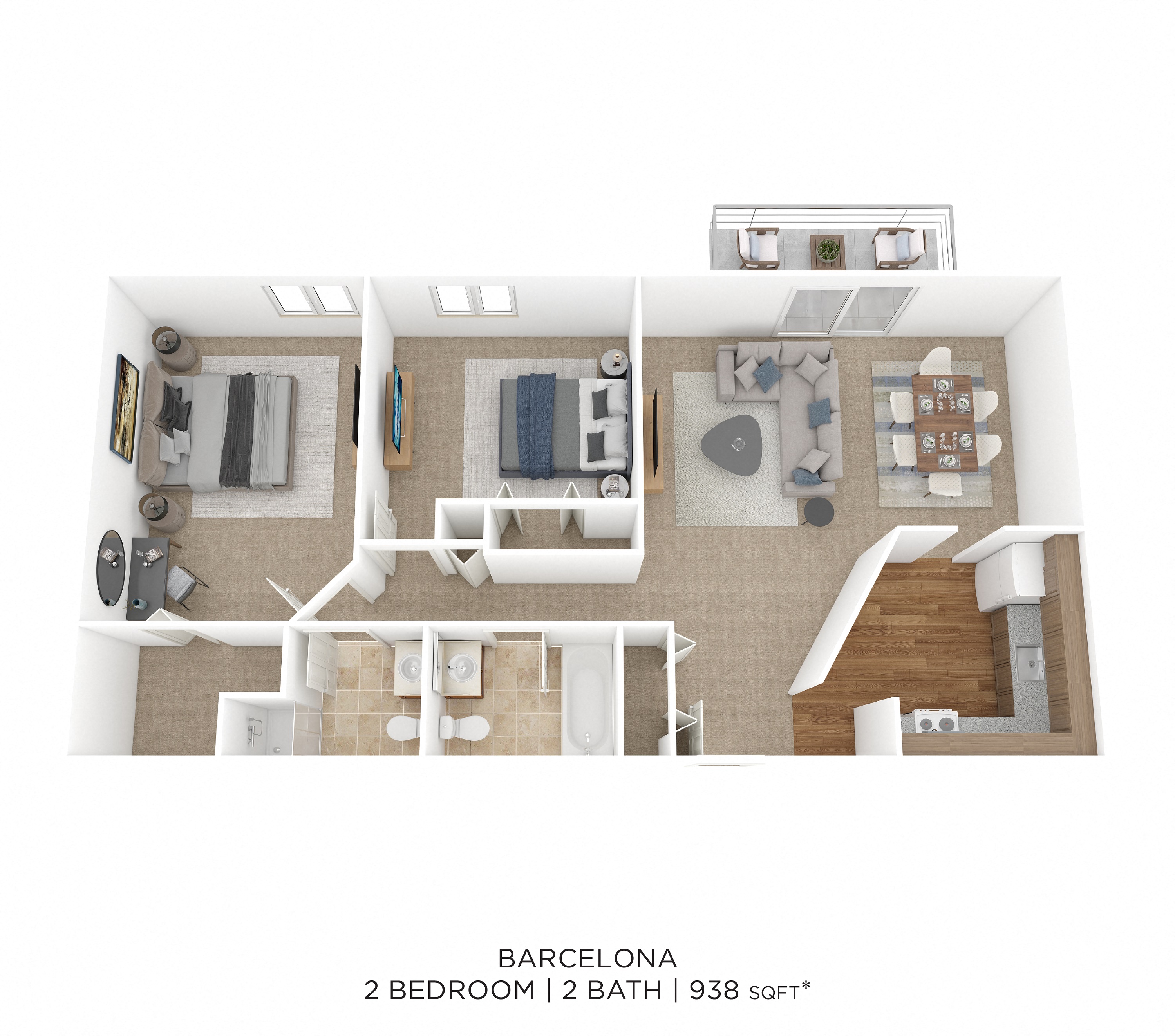 Two Bedroom 2 Bath-938 sqft