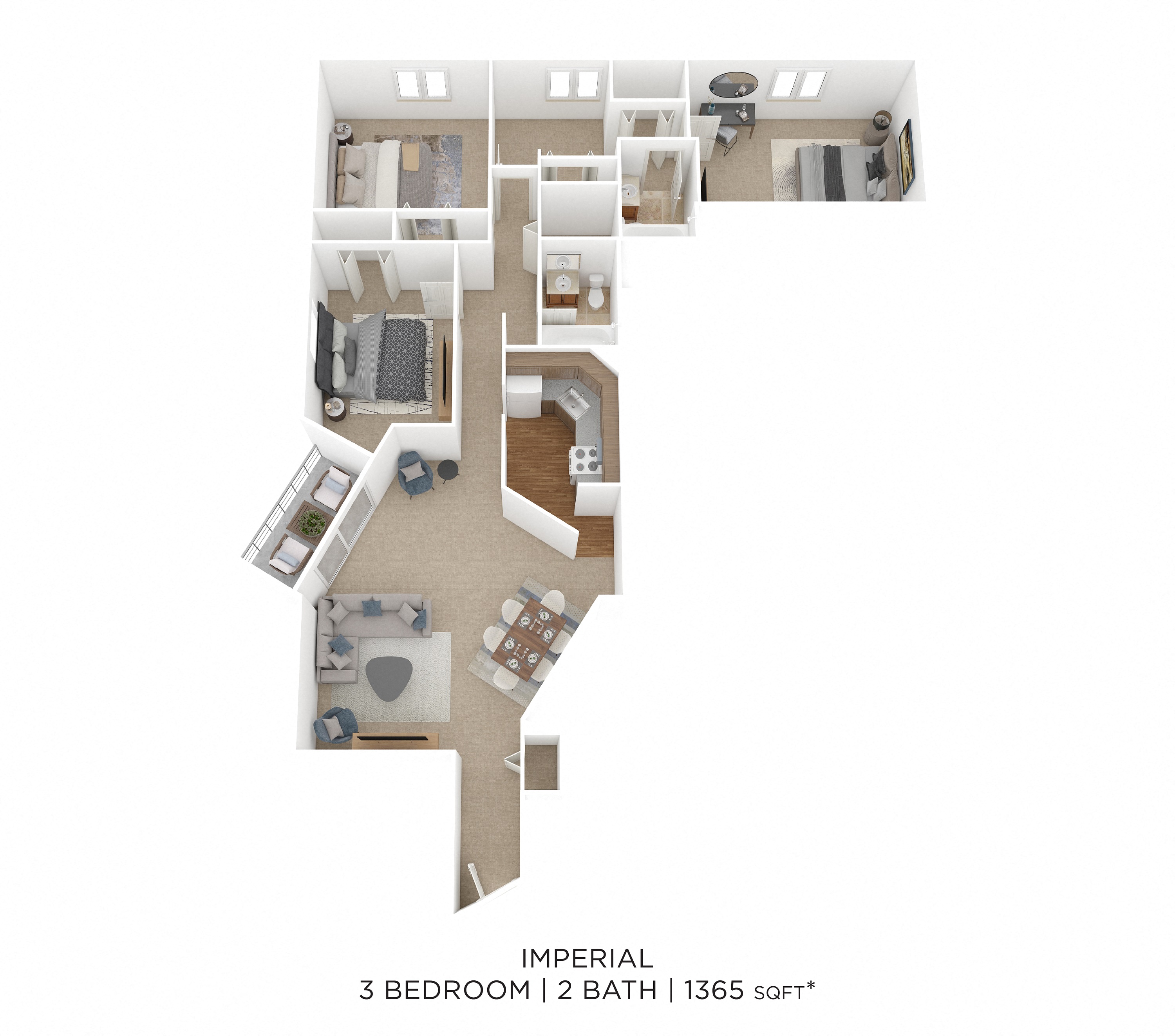 Three Bedroom 2 Bath- 1,365 sqft