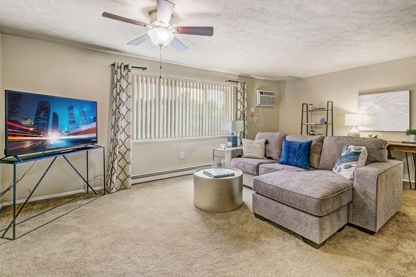 a living room with a couch and a tv