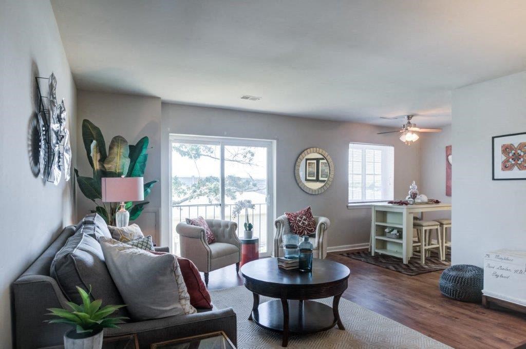 a living room with a couch and a table